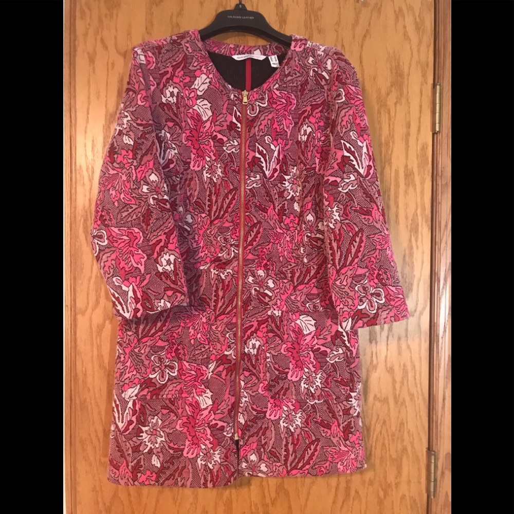 Isaac Mizrahi Pink Jacquard Knit Topper Coat